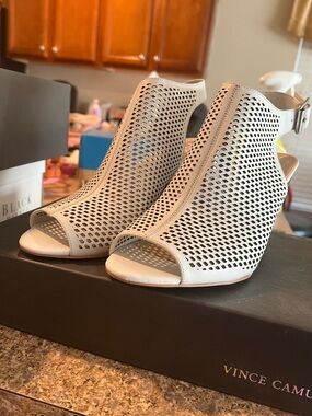 Vince Camuto White Perforated Open-Toe Ankle Booties